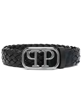 Philipp Plein плетеный ремень с пряжкой-логотипом, черный
