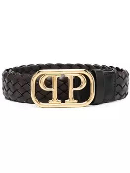 Philipp Plein плетеный ремень с пряжкой-логотипом, коричневый