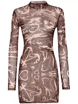 Philipp Plein полупрозрачное платье мини с принтом Lion Circus, черный