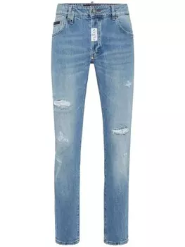 Philipp Plein потертые узкие джинсы, синий
