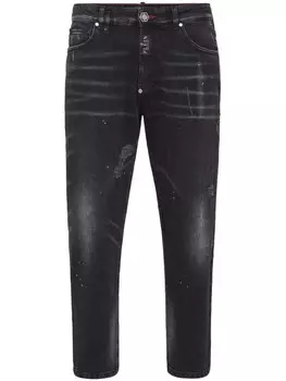 Philipp Plein прямые джинсы с эффектом потертости, черный