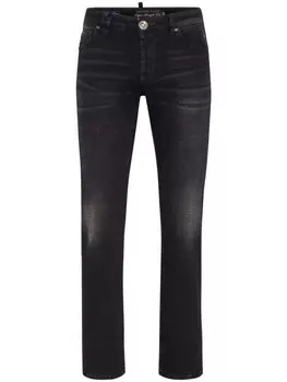 Philipp Plein прямые джинсы с нашивками, черный