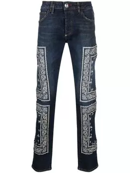 Philipp Plein прямые джинсы с вышивкой пейсли, синий