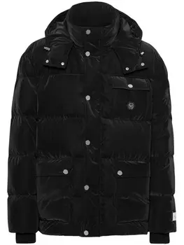 Philipp Plein пуховик с капюшоном и логотипом, черный