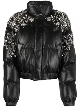 Philipp Plein пуховик с кристаллами, черный