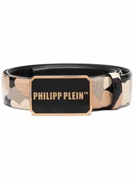 Philipp Plein ремень с камуфляжным принтом и логотипом, нейтральный цвет