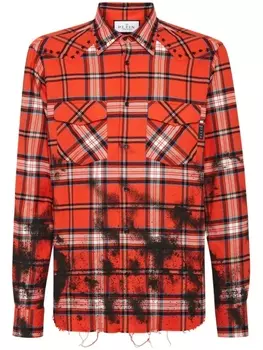 Philipp Plein рубашка Gothic Plein в клетку тартан, черный
