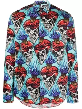 Philipp Plein рубашка Love Tattoo с длинными рукавами, синий