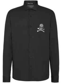 Philipp Plein рубашка Platinum Cut Skull с длинными рукавами, черный