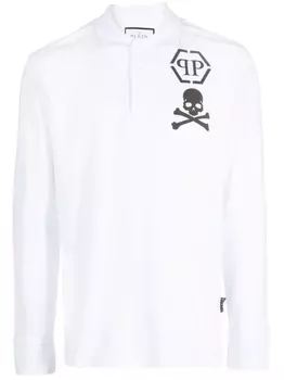 Philipp Plein рубашка поло с длинными рукавами и логотипом, белый