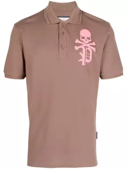 Philipp Plein рубашка поло Skull & Bones из ткани пике, коричневый