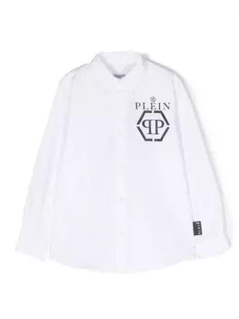 Philipp Plein рубашка с длинными рукавами и логотипом, белый