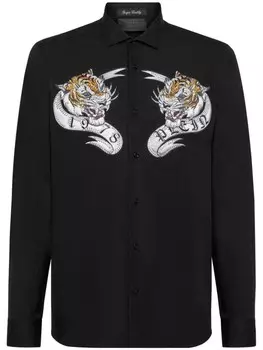 Philipp Plein рубашка с кристаллами и принтом, черный