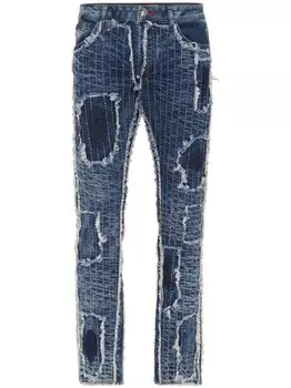 Philipp Plein рваные супер-прямые джинсы, синий