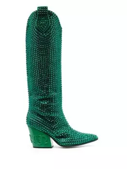 Philipp Plein сапоги с кристаллами, зеленый