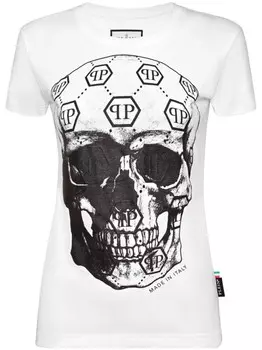Philipp Plein сексуальная футболка с монограммой и черепом, белый