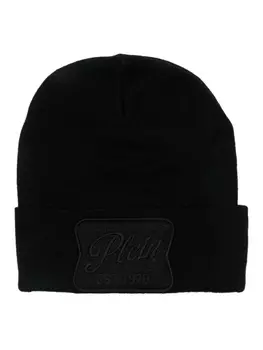 Philipp Plein шапка бини с нашивкой-логотипом, черный