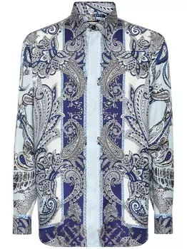 Philipp Plein шелковая рубашка с принтом пейсли, синий