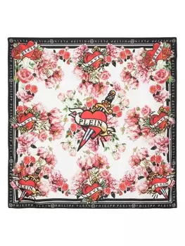 Philipp Plein шелковый платок Love 90x90, белый