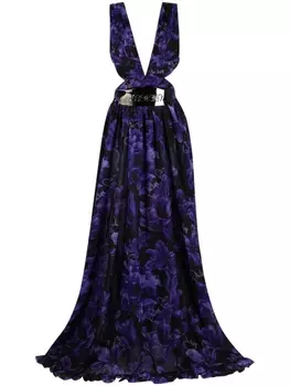 Philipp Plein шифоновое платье макси с цветочным принтом, черный