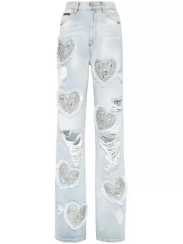 Philipp Plein широкие джинсы Heart с завышенной талией, синий