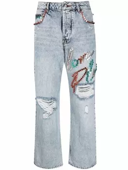 Philipp Plein широкие джинсы с заклепками, синий