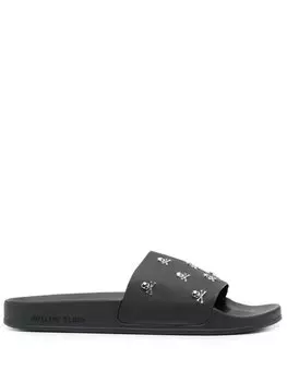 Philipp Plein шлепанцы с декором Skull, черный