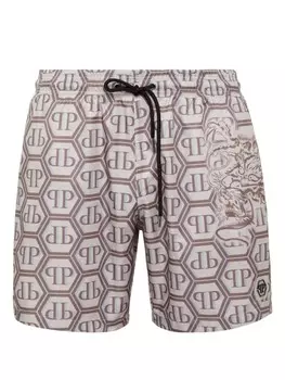 Philipp Plein шорты для плавания с монограммой дракона, нейтральный цвет