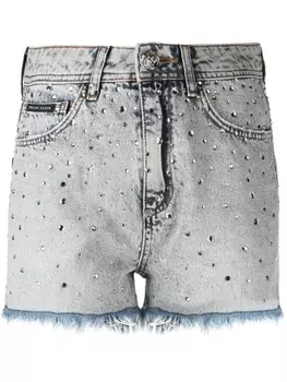 Philipp Plein шорты с кристаллами и нашивкой-логотипом, синий