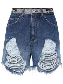 Philipp Plein шорты с прорезями, синий