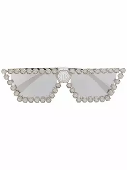 Philipp Plein солнцезащитные очки в квадратной оправе с кристаллами, серебристый