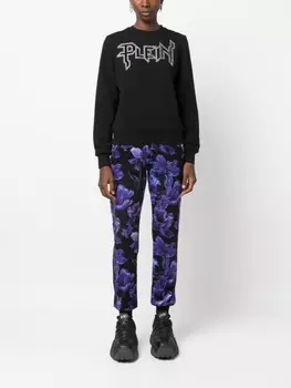 Philipp Plein спортивные брюки с цветочным принтом и логотипом, черный