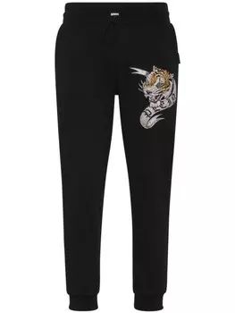 Philipp Plein спортивные брюки с кулиской и аппликацией, черный
