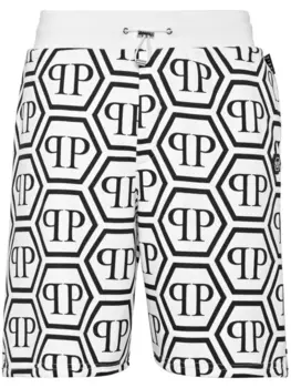Philipp Plein спортивные шорты с кулиской и монограммой, белый