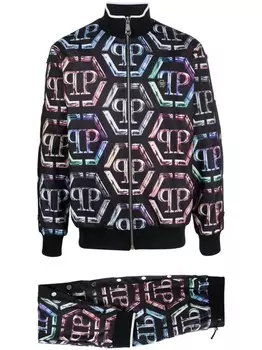 Philipp Plein спортивный костюм из эластичного хлопка с логотипом, черный