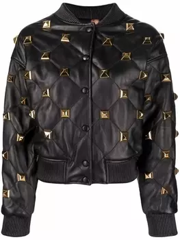 Philipp Plein стеганый бомбер с заклепками, черный