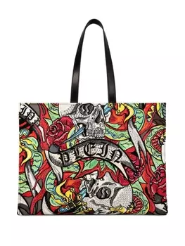 Philipp Plein сумка-шопер с принтом Tattoo, красный