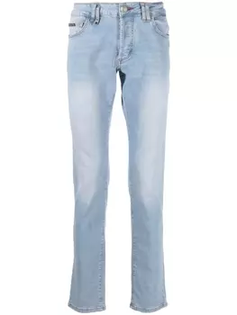Philipp Plein Super Straight-cut stonewashed jeans, синий