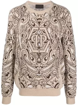 Philipp Plein свитер с принтом пейсли, нейтральный цвет