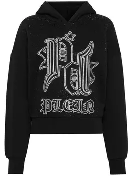 Philipp Plein толстовка Gothic Plein с капюшоном, украшенная стразами, черный
