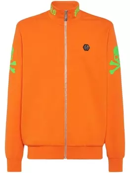 Philipp Plein толстовка на молнии с вышивкой, оранжевый
