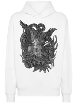 Philipp Plein толстовка с капюшоном Crystal Tattoo, украшенная кристаллами, белый