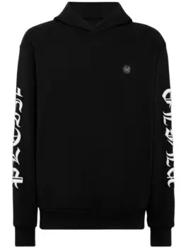 Philipp Plein толстовка с капюшоном Gothic Plein из хлопка, черный