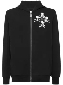 Philipp Plein толстовка с капюшоном из хлопковой смеси с принтом черепа, черный