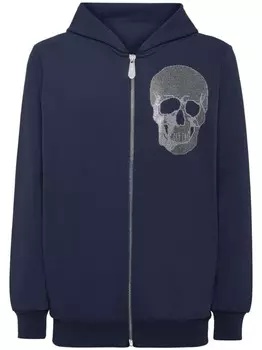 Philipp Plein толстовка с капюшоном на молнии с изображением черепа, синий