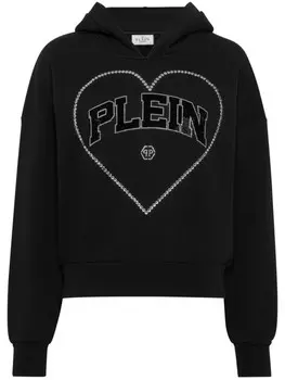 Philipp Plein толстовка с капюшоном, украшенная стразами, с мотивом в виде сердца, черный
