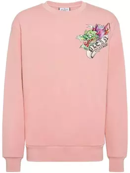 Philipp Plein толстовка с круглым вырезом и принтом татуировки, розовый