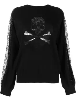 Philipp Plein толстовка с кружевными вставками и принтом, черный