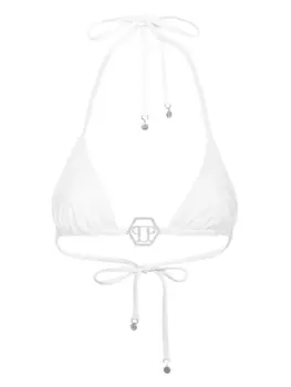 Philipp Plein топ бикини Crystal Hexagon с треугольными чашками, белый