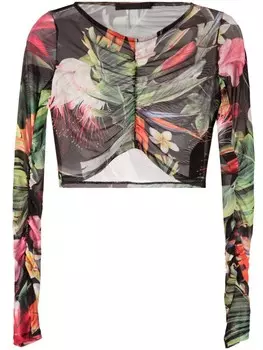Philipp Plein топ Flowers с длинными рукавами, зеленый